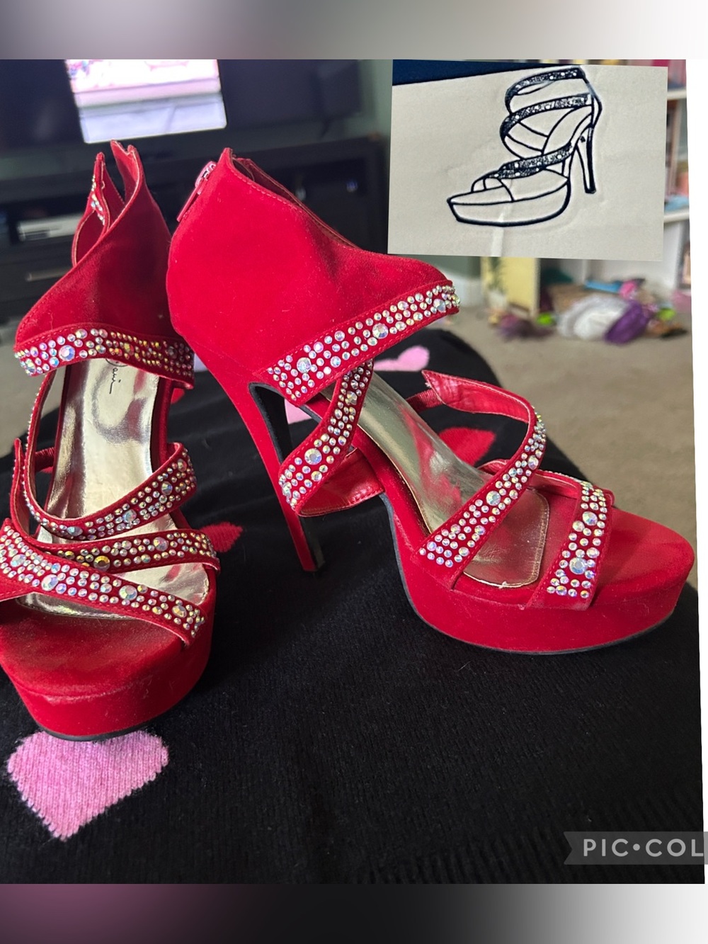 Marichi Mani WNS 7 Rhinestone Red Platform Stiletto Heel Strappy Dress Sandals